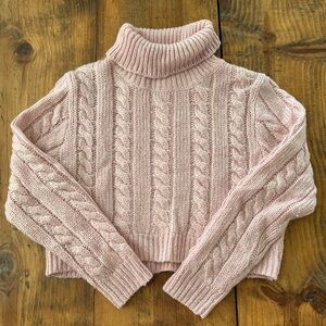 June & Ivy Cozy Pink Cable Knit Turtleneck Sweater Size S
